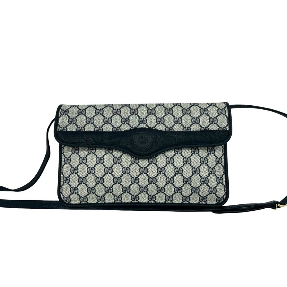 GUCCI Vintage GG Logo Leather Shoulder Bag/Sacoche for Women, Navy, 01655